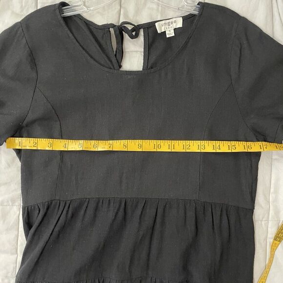 Umgee Dress Women Size Small Black Linen Blend A-Line Short Tiered Raw Hem B… - Picture 5 of 8